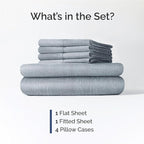 Full Sheets Set 6 Piece - Includes 4 Pillowcases - Bed Sheets Full Size - Soft Hotel Luxury Bedding - Cooling, Comfy & Breathable - 1 Flat & 1 Fitted & 4 Pillowcases w/ Deep Pockets - Heathered Blue