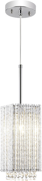 Mini Crystal Chandelier 1 Light Modern Hanging Light Fixture Small Cuboid Chrome Pendant Light for Kitchen Island Dining Room