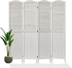 Room Partitions and Dividers, 68.9 Inch Temporary Wall with Double Hinges, Wooden Louver & MDF Stable Screens for Home Office Bedroom Coffeehouse Decoration (4 Panels, White-Washed)