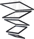 Square Led Chandelier Modern Led Hanging Light 5-Rings Contemporary Ceiling Pendant Light Dimmable Pendant Light for Living Room Kitchen Dining Room 15.7"+19.6"+23.6"+27.5"+31.4" Black