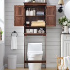 Over The Toilet Storage Cabinet, Farmhouse Bathroom Cabinet with Adjustable Shelf & Barn Door, 67" Tall Over The Toilet Shelf, Brown