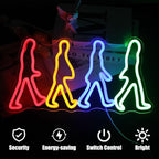 Rock Band Neon Sign Four People Walking Neon Lights for Bedroom Music LED Sign Abbey Road Wall Art Light Up Sign for Game Room Man Cave Decor Rock Music Fans Gifts