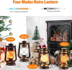 Lantern LED Battery Powered Camping Lamp Outdoor Hanging Lantern Flickering Flame Rechargeable Retro Lanterns Remote Control 4 Modes Light Non-Solar 2 Pack