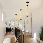 20" Alabaster Pendant Lights, Natural Marble Cylinder Black Pendant Light, Adjustable Modern Ceiling Light Fixtures for Kitchen Island, Dining Room, Bedroom, Living Room, Bathroom