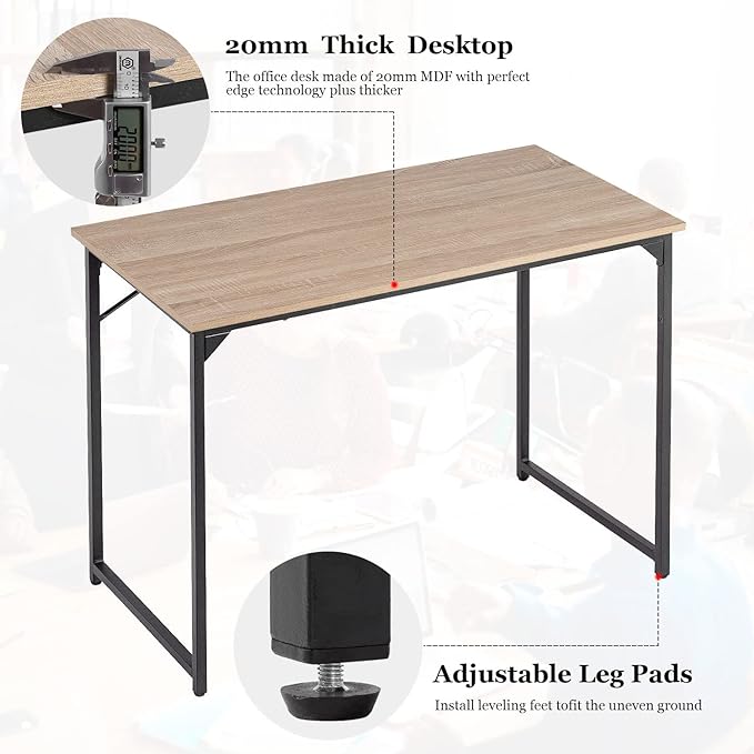PayLessHere | 39 Inch Computer Desk | Nature | Office Desk with Metal Frame, Adjustable Feet | Water-Resistant, Scratchproof Surface | Sturdy Writing Table for Home Office or Study | Pack of 1