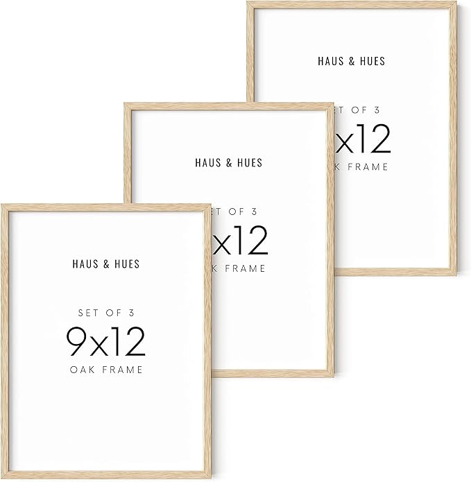HAUS AND HUES Set of 3 9x12 Picture Frames - Wooden Natural Wood Frames, 12x9 Frame Set (Beige Oak)