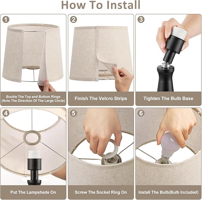 Seealle Modern Table Lamps Set of 2 - Touch Bedside Lamp for Nightstand with USB C+A,3-Way Dimmable Black Nightstand Lamps for Living Room Bedroom End Table with Beige Shade(Bulb Included)