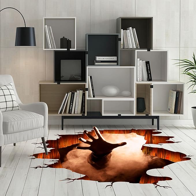 Halloween Wall Decals 3D Floor Wall Ceiling Stickers, Ghost Hand Scratching Wall Posters Removable Halloween Art Murals Window Clings Vinyl Wallpaper for Bedroom Bar Pub Living Room