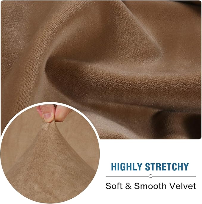 H.VERSAILTEX Velvet Stretch Couch Cushion Cover Plush Cushion Slipcover for Chair Loveseat Sofa Cushion Furniture Protector Seat Cushion Sofa Cover (2 Piece Medium Sofa Cushion Covers, Camel)
