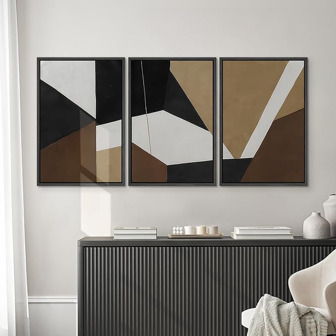SIGNWIN Framed Canvas Print Wall Art Bold Geometric Shapes Modern Black, White, and Brown Abstract Photography Modern Art Minimalist Black and White for Living Room, Bedroom, Office - 16"x24"x3 Black