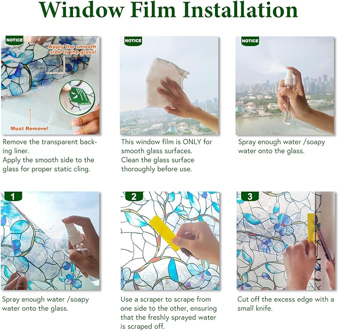 Window Privacy Film Stained Glass Decorative Static Clings Frosted Window Tint for Home Room Decor Bathroom Door Car Stickers with Glittering Effect, Removable(Blue Violet Botanical)