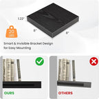 Square Floating Shelves for Wall, 8" W x 8" D x 1.2" H, Small Wooden Wall Mounted Display Shelves with Invisible Brackets for Living Room, Bedroom, Bathroom, Kitchen Decor, Set of 4, Black
