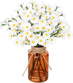 Artificial Daisy Flowers in Amber Glass Vase with Faux Water,9Pcs White Artificial Silk Flowers with Stems for Centerpiece (Daisy)