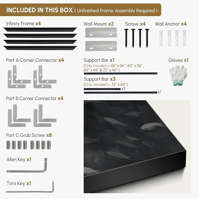 SIGNWIN 36"x46" Extra Large Framed Wall Art Monochrome Fish Silhouettes Illustration for Home Living Room Bedroom Decor (Frame Assembly Required)