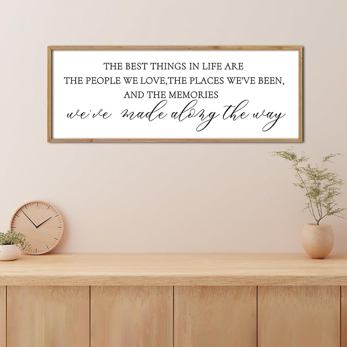The Best Things in Life Wall Decor Sign 32 x 12 Inch Memories Inspirational Quotes Wood Framed Family Entryway Living Room Home Wall Art for Farmhouse Bedroom Room (Wood)