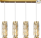 LMQNINE 4 Light Gold Pendant Lighting Modern Pendant Light, Mini Crystal Chandeliers,Adjustable Pendant Light Fixture for Kitchen Island Dinning Room Bedroom(Gold 4-Light)