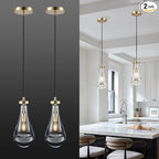 2 Pack Pendant Light for Kitchen Island, Raindrop Gold Modern Crystal Glass Pendant Lights, Pendant Lights in Kitchen Island, E12 Bulb Indoor Island Pendant Lights,for Dining Room,Living Room