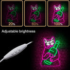 WLHOPE Beer Cat Neon Sign for Wall Decor Adjustable LED Lights Decorations with Dimmable Pink Cute Cat for Bar Kitchen Restaurant Man Cave Birthday Parties