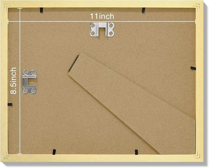 Vittanly 8.5x11 Picture Frames Set of 9, Shatter Resistant Plexiglass, Display 6x8 Pictures with Mat or 8.5x11 without Mat, Photo Frames for Wall or Tabletop, Engineered Wood, Gold