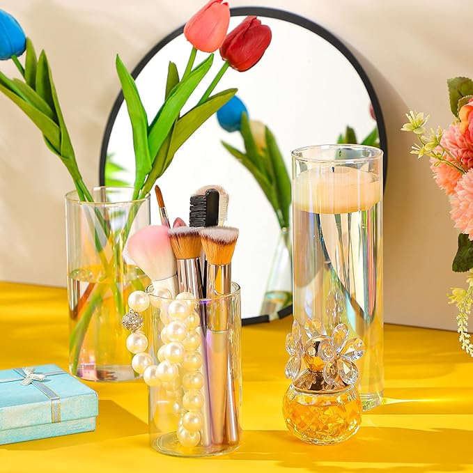 24 Pcs Glass Cylinder Vases Clear Flowers Vase Decorative Floating Candles Holders Table Centerpieces for Wedding Party Event Home Office Decor(Dazzling Color,2.8'' X 4.7'', 5.9'', 7.9'')