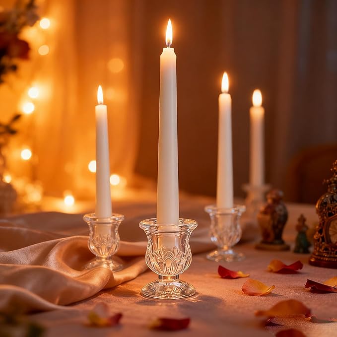 48 Pcs Clear Glass Taper Candle Holders Bulk, 2.5 Inch Small Candlestick Stands, Elegant Table Centerpieces for Wedding, Christmas, Valentine’s Day, Party, Home and Dining Room Decorations (Clear)