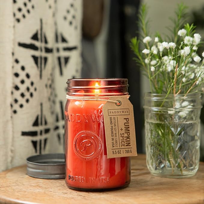 Paddywax Scented Candles Relish Collection Soy Wax Artisan Candle in Glass Jar with Lid, 9.5-Ounce, Pumpkin + Spice