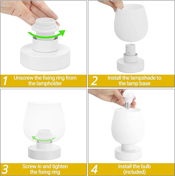 Touch Bedside Lamp, Mini Stepless Dimmable Table Lamps for Bedroom for Night Stands, Small Desk Lamp with Brightness Memory, USB Charging Ports, Warm LED Bulb, White, Round Shape, 1 Set