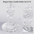 10 Pcs 4" Tall Glass Candlestick Holders Bulk Clear Glass Taper Candle Holder Set Crystal Candle Holders for Table Centerpiece, Candlesticks Holder Decor for Wedding, Thanksgiving, Valentine's Day