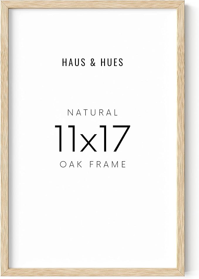 HAUS AND HUES 11x17 Picture Frame - 11 X 17 Frame Wood Picture Frames, 11x17 Poster Frame Wooden Picture Frames, 17x11 Picture Frame Wooden Frames, Frame 11x17 Natural Wood Frame (Beige Oak Frame)