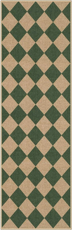 Lahome Checkered Kitchen Runner, 2x8 Easy Jute Runner Rug for Hallway Entryway, Farmhouse Indoor Outdoor Non Slip Non Shedding Green Carpet for Laundry Bedroom Porch Corridor