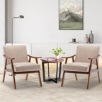 Furnimart Accent Chairs Set of 2, Mid-Century Modern Chair Reading Chairs with Extra-Thick Backrest, Wooden Armchairs for Living Room, Bedroom, Waiting Room, Beige Fabric