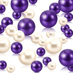 200 PCS Purple White Vase Fillers, Pearls Bead for Centerpieces Vases, 10/14/20 MM No Hole Beads, Fake Pearls for Wedding Birthday Anniversary Theme Party Table Centerpieces Decor