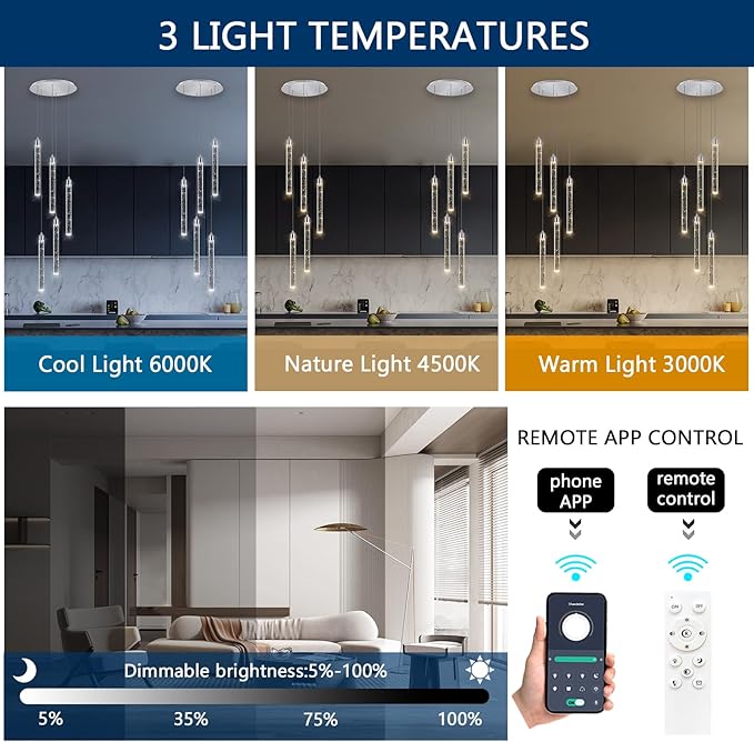 5 Light Mini Chandelier LED Pendant Lighting for Kitchen Island Modern Bubble Crystal Pendant Light Adjustable Pendant Light Fixture Chrome Ceiling Handing Lights for Dinning Room Bedroom 2700K 6000K