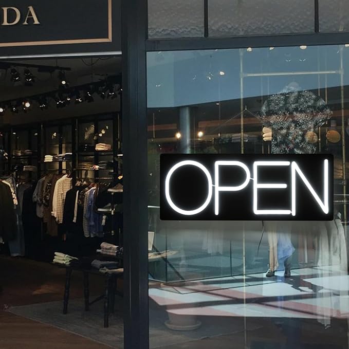32 Inch White Minimalist LED Neon Open Sign for Business Storefront Window Glass Door Retail Shop Store Bar Salon Restaurant (12V/2A)