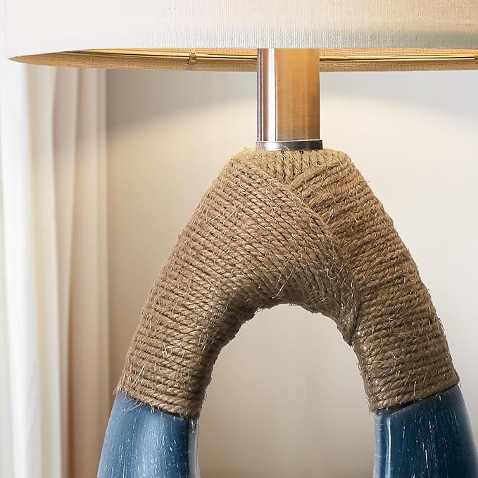 OYEARS 19" Boho Bedside Lamps Set of 2, Suitable for Small Spaces, Blue Table Lamps for Living Room & Coastal Farmhouse End Tables