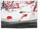 Houselerax Japanese Koi Fish Tapestries, Cherry Blossoms Asian Oriental Flower Branch Koi Fish Carp Tapestry Wall Hanging for Bedroom Living Room Office Decor 90"x60"