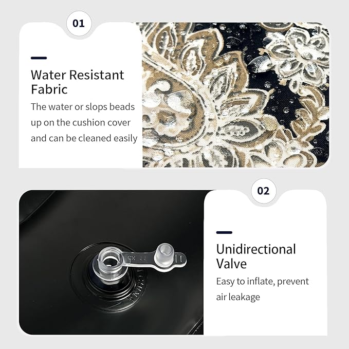 Inflatable Ottoman Stool D21 xH9 for Outdoor/Indoor Use, Water Repellent Patio Foot Rest Stool with Portable Handle,Round Pouf Ottoman Suitable for Garden,Deck and Camping - Paisley Black