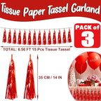 3P Red Foil Fringe Metallic Tassel Streamers Banner Tassel Garland for Parade Floats, Bachelorette, Wedding, Birthday, Halloween, Christmas, Bridal/Baby Shower Party Decorations