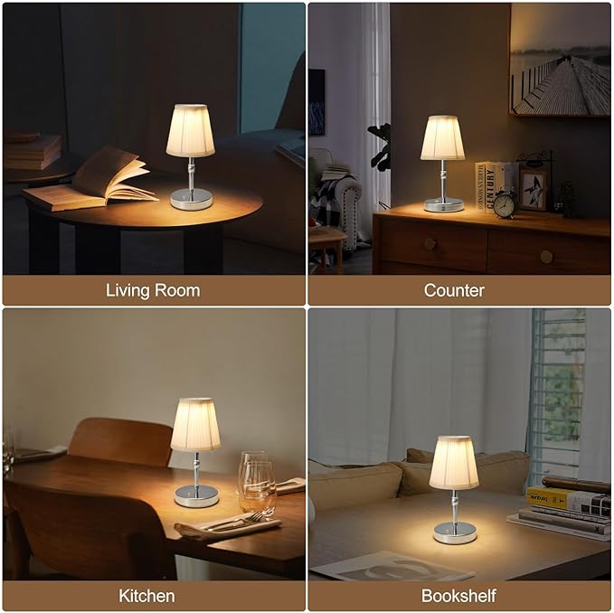 3000 mah Battery lamp,5W LED Small Touch Lamps,3 Color Temperature Dimmable Rechargeable Lamp,Cordless Lamp for Kitchen,Mini Lamps for Small Spaces (Chrome,2 Pack)