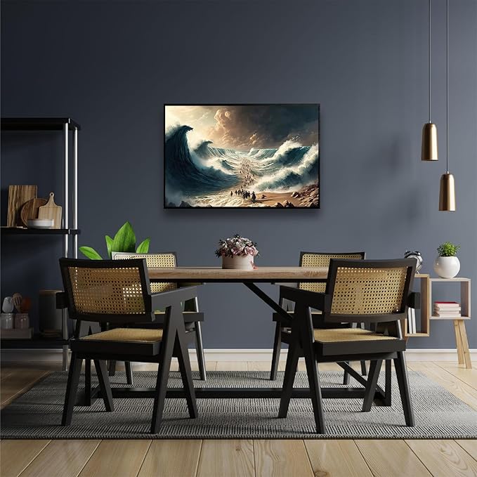 XWNLTEPK Moses Parted Red Sea Figures Jesus Bible Art Modern Poster Jesus Print Art Bible Home Decor Boho Wall Christian Canvas Art Poster