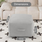 MeMoreCool Square Stuffed Pouf Ottoman Foot Rest, Floor Pouf Foot Stool with Foam Chunk Filling, Soft Stuffed Ottoman Footrest for Living Room, Light Grey