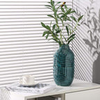 hjn Ceramic Vase- Teal Vase for Home Decor，Flower Vase for Centerpieces, Modern Decor Vases for Living Room/Bookshelf/Mantel/Home Decor Accents - Teal texture-Large-10.6" H