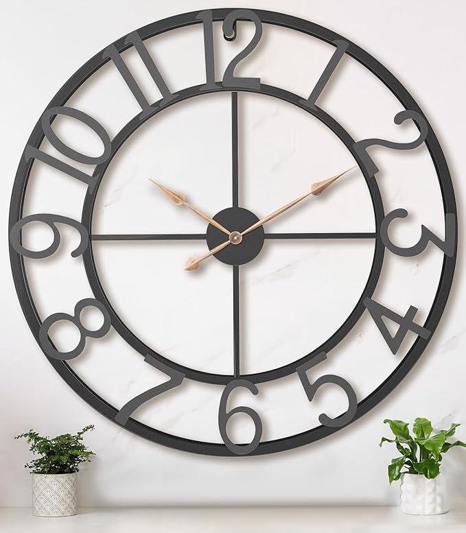 36 Inch Extra Oversized Large Giant Modern Decorative Wall Clock,Vintage Industrial Farmhouse Black Metal Big Arabic Numerals Large Clocks for Living Room Decor,Entrance Fireplace,Dinng Room