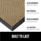 GORILLA GRIP 100% Waterproof All-Season WeatherMax Doormat US Designed Natural Rubber, Stain and Fade Resistant, Low Profile Indoor Outdoor Door Mats, Easy Clean Patio Mat, 17x29, Beige Diamond