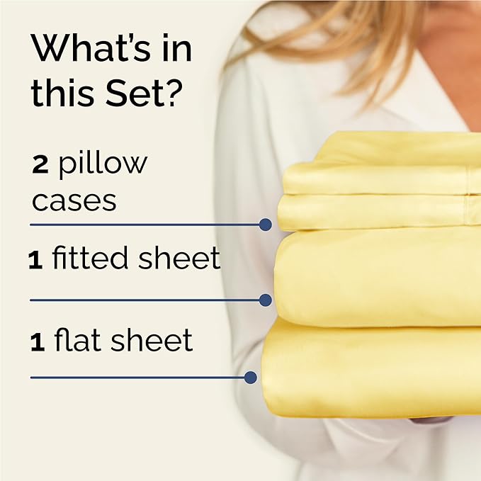 Twin XL Sheets Set 4 Piece - Includes 2 Pillowcases - Bed Sheets Twin XL Size - Soft Hotel Luxury Bedding - Cooling, Comfy and Breathable - 1 Flat & 1 Fitted & 2 Pillowcases w/ Deep Pockets - Yellow