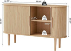 53''Sideboard Buffer Cabinet with Fluted Slide Doors, Modern Credenza Storage Cabinet, Tambour Bar Console Table for Living Dining Room Kitchen Hallway Entryway, Natural