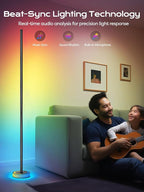 Smart RGBICW Corner Floor Lamp with App & Remote Control - 16 Million Colors, Music Sync, Timer Setting, Dimmable Ambient Lighting LED Standing Lamp for Bedroom, Living Room, Gaming Room & Home Decor