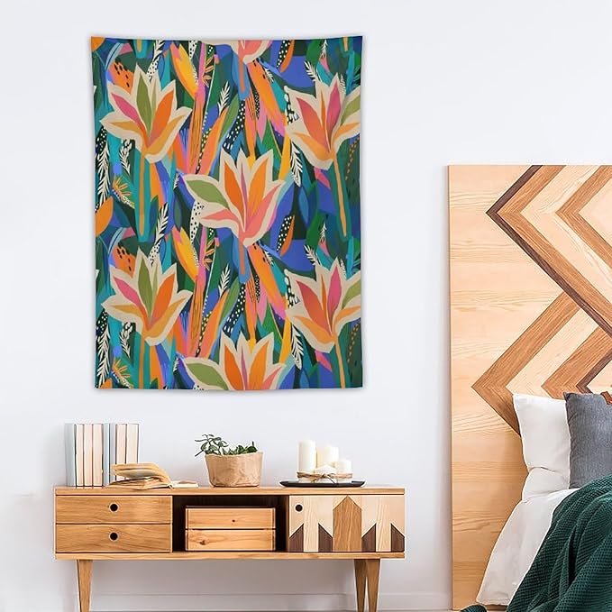 ICMOLYYENLO Boho Green Leaves Tapestry, Mid Century Abstract Tropical Palm Leaves Modern Minimalist Geometric Wall Hanging, Neutral Home Decor Art for Living Room Bedroom Dorm 40x60 Inch