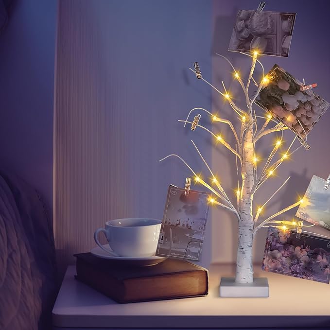 Retisee 2 Pieces Money Tree Gift Card Holder with 12 Clips & 24 LED Lighted Tips 23" White Birch Money Tree for Cash Memo Photo Picture Tabletop Display Christmas Birthday Party Wedding Gifts