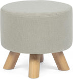Asense Small Round Ottoman Foot Rest Stool Fabric Padded Seat Footstool Ottoman with Wooden Legs (Beige Grey,Fabric)